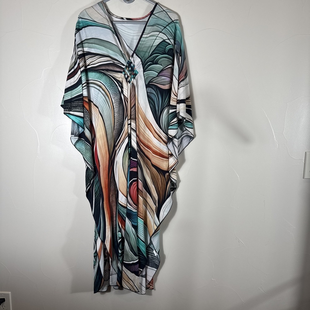 Women's Multicolor Abstract Print Bandeau Cover-Up